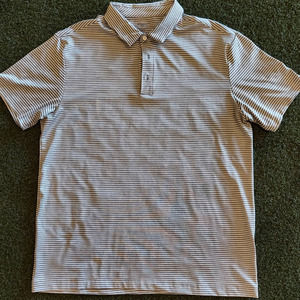 Polo Shirt Mens Large Members Mark Gary White Striped Short Sleeve